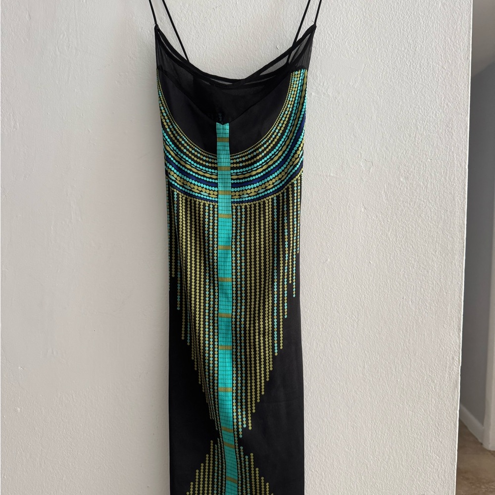 Mara Hoffman Black Mini Dress with Turquoise and Gold Design